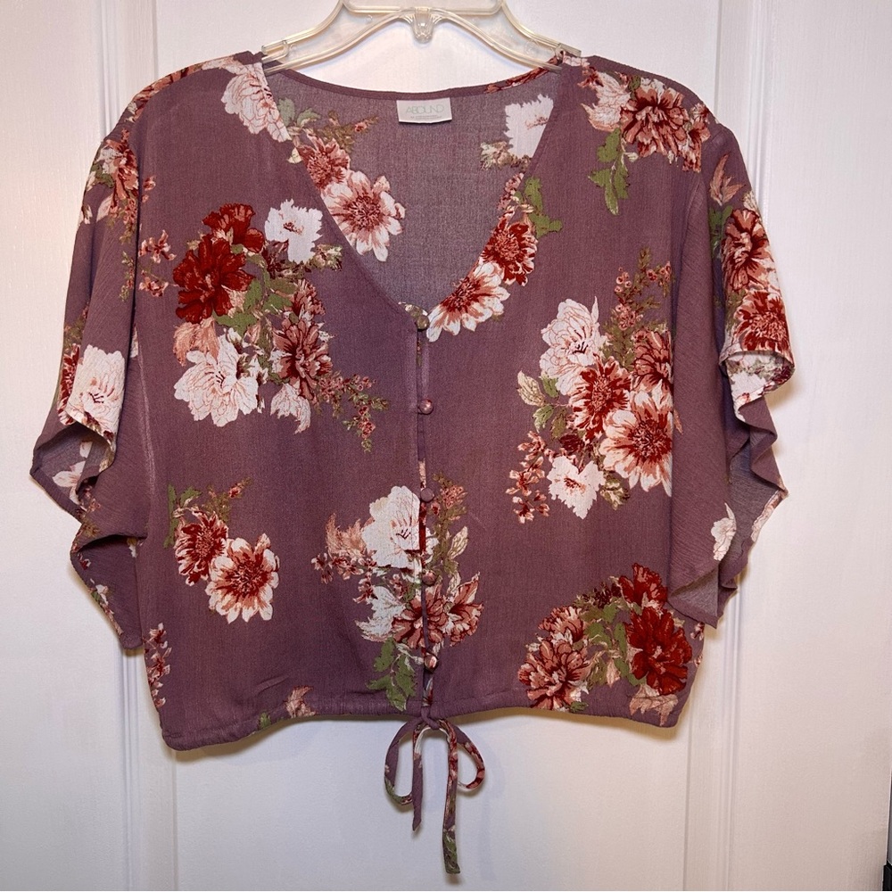 Womens Dusty Rose color Floral Button-Down Top.